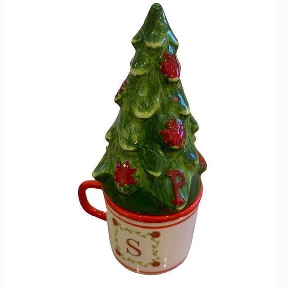 Set of Porcelain Santa Mug & Christmas Tree Salt & Pepper Shakers - Picture 1 of 3